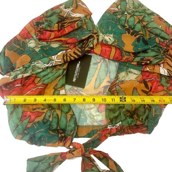 Pretty Little Thing Orange Big Leaf Tie Front Wide Leg Beach 2-Pc Set Sz10 NWT - Picture 12 of 14